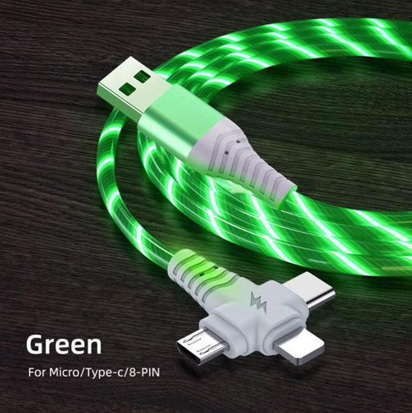 3in1 フロー 照明USBケーブル サムスン 3in1 2in1 LED マイクロUSBタイプC 8Pin充電器 ワイヤー iPhone ハワイ Xiaomi