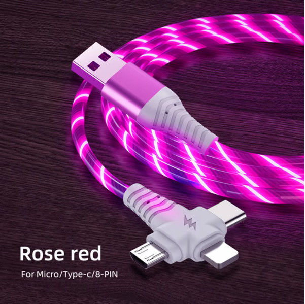 3in1 フロー 照明USBケーブル サムスン 3in1 2in1 LED マイクロUSBタイプC 8Pin充電器 ワイヤー iPhone ハワイ Xiaomi