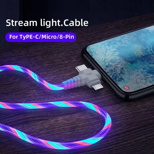 3in1 フロー 照明USBケーブル サムスン 3in1 2in1 LED マイクロUSBタイプC 8Pin充電器 ワイヤー iPhone ハワイ Xiaomi