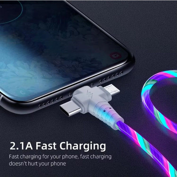 3in1 フロー 照明USBケーブル サムスン 3in1 2in1 LED マイクロUSBタイプC 8Pin充電器 ワイヤー iPhone ハワイ Xiaomi