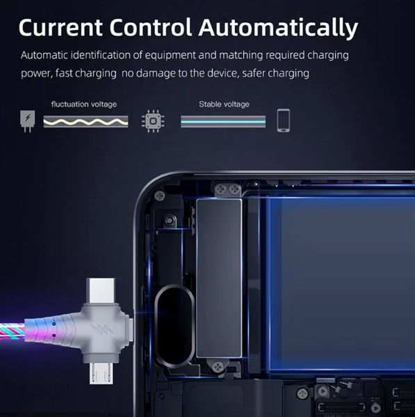 3in1 フロー 照明USBケーブル サムスン 3in1 2in1 LED マイクロUSBタイプC 8Pin充電器 ワイヤー iPhone ハワイ Xiaomi