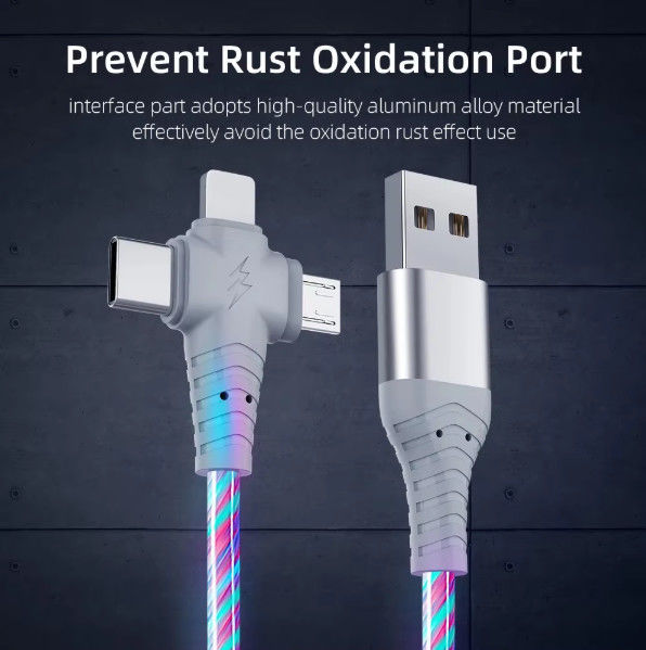 3in1 フロー 照明USBケーブル サムスン 3in1 2in1 LED マイクロUSBタイプC 8Pin充電器 ワイヤー iPhone ハワイ Xiaomi